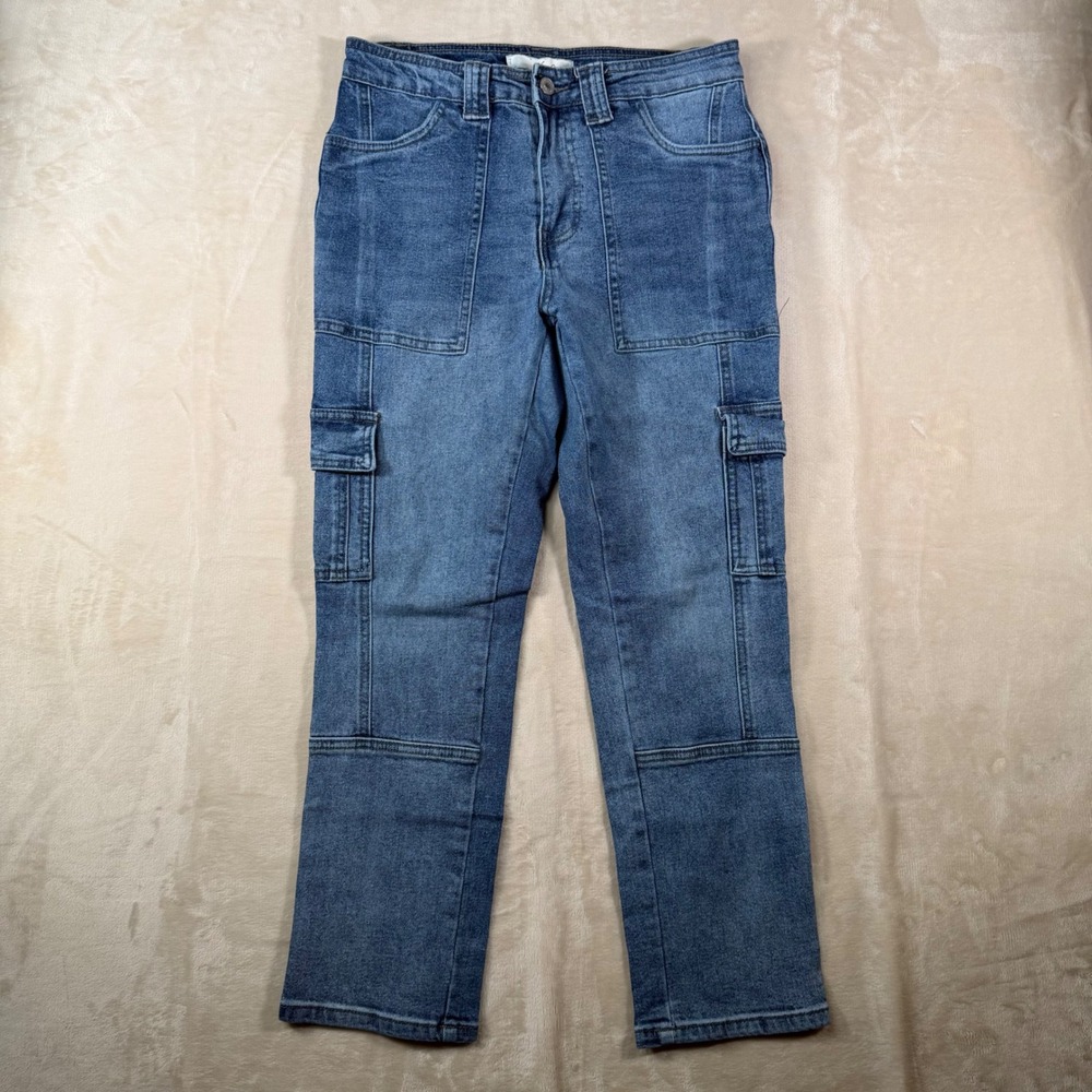 KanCan‎ Cargo Jeans Womens 7/27 Straight Leg Blue Denim Medium Wash Mid Rise